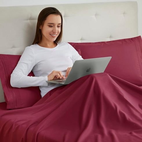 Nestl Burgundy Pillow Cases - Queen Size Set of 2, Soft 1800 Microfiber Pillow Cases, Envelope Closure, 20x30 Inches...