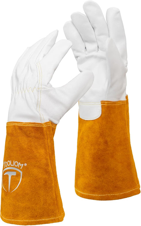 TOOLIOM Premium Goatskin Tig Welding Gloves,Cuff Cowhide Split Leather,with Soft Lining,High-Dexterity (14-inch, Medium)...