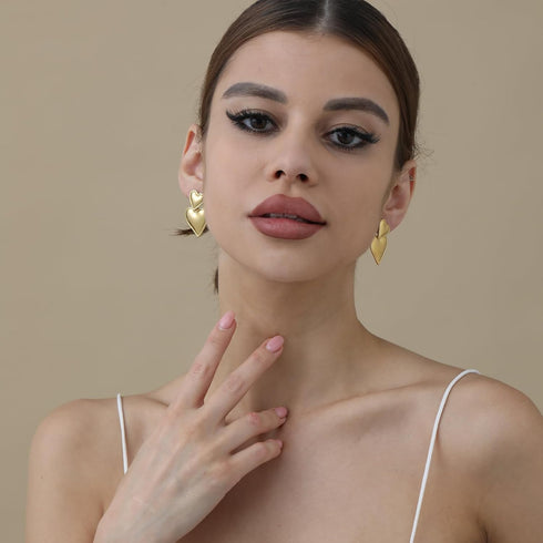 Apsvo Chunky Gold Heart Earrings for Women, Lightweight Drop Earrings Dangle Double Heart Earrings Gold Plated Earrings Fashion Trendy Jewelry...