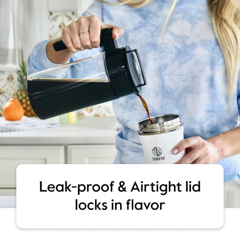 Takeya Patented Deluxe Cold Brew Coffee Maker with White Lid Airtight Pitcher, 1 Quart, White...