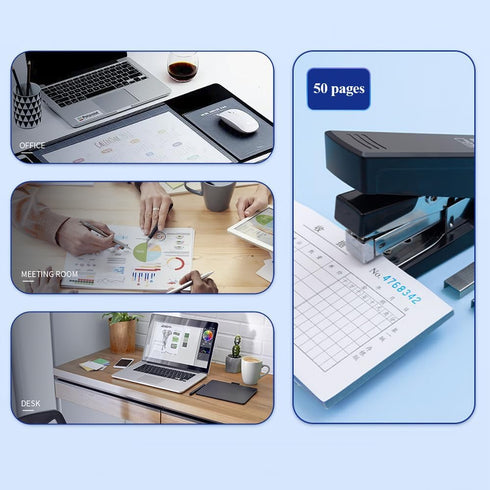 M&G Effortless Desktop Stapler 50 Sheet Capacity, One Finger Stapling, Includes 1000 Staples and Staple Remover, Portable Space Saving Stapler for...