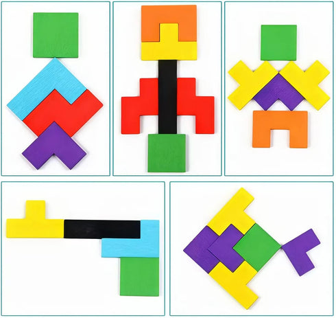 AUKEXIY 2 Pack Wooden Russian Blocks Puzzle & Hexagon Puzzles for Kids & Adults, Wooden Block Puzzle Intelligence Brain Teasers Toy Logic Game STE...