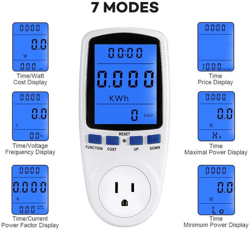 US Plug Multi Functional Power Meter with Backlight Monitor, Voltage Electricity Power Measurement Socket Outlet, Home Tools Kits...