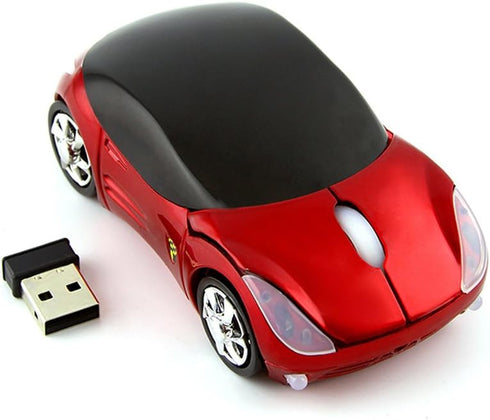 2.4GHz Wireless Mouse Cool 3D Sport Car Shape Ergonomic Optical Mice with USB Receiver for PC Laptop Computer Women Small Hands (Red)...