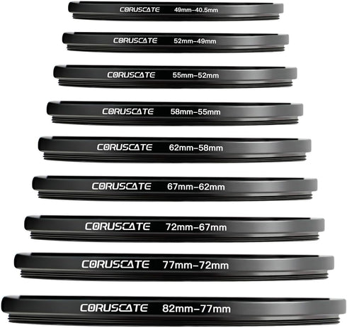 9 Pieces Step Down Ring,Camera Lens Filter Metal Filter Rings Compatible All Brands UV ND CPL (49-40.5mm,52-49mm,55-52mm,58-55mm,62-58mm,67-62mm,7...