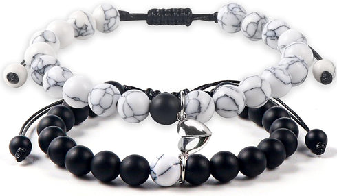2 Pcs Magnetic Couples Bracelets Matching Bracelets Adjustable Connecting Bracelets, Double Rope Strong Couple Valentines Day Gifts Friendship Bea...