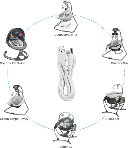 2-Pack Power Cord for Graco Simple Sway, DuetSoothe, DuetConnect LX, DuoGlider, Glider LX - 5V Charging Cable for Nova Baby Swing, 6.5 ft...
