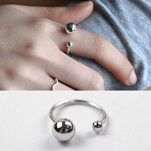 NewZenro Double Ball S925 Sterling Silver Statement Open Ring Minimalist Promise Adjustable Dainty Finger Band Engagement Rings for Women Her Girl...