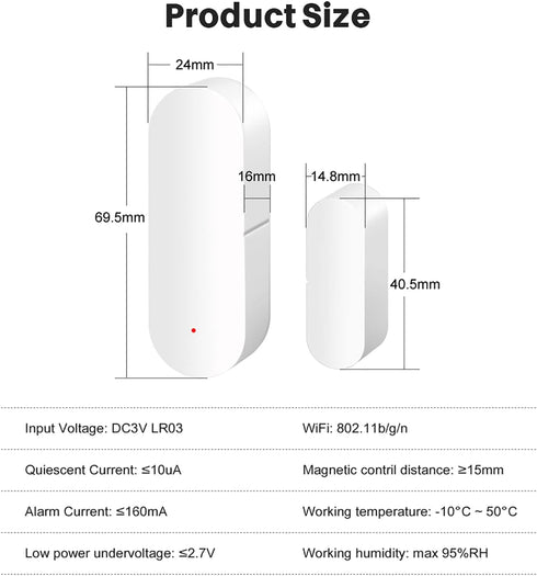Door Window Sensor: Smart Tuya Door Sensor Free App Real-time Alerts, Wireless WiFi Window Contact Sensor for Home Security & Smart Home Automatio...