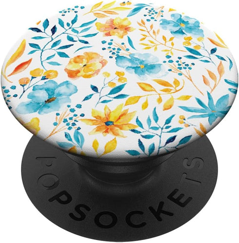 Floral Yellow Blue Flowers Botanical Watercolor Garden PopSockets PopGrip: Swappable Grip for Phones & Tablets PopSockets Adhesive PopGrip...