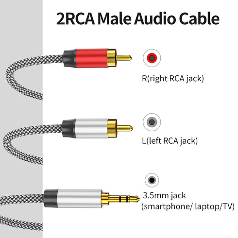 3.5mm to 2RCA Audio Cable 20ft,Auxiliary Adapter, Stereo Splitter Cable,AUX RCA Y Cord for Smartphone,Speakers,Tablet, HDTV, MP3 Player...