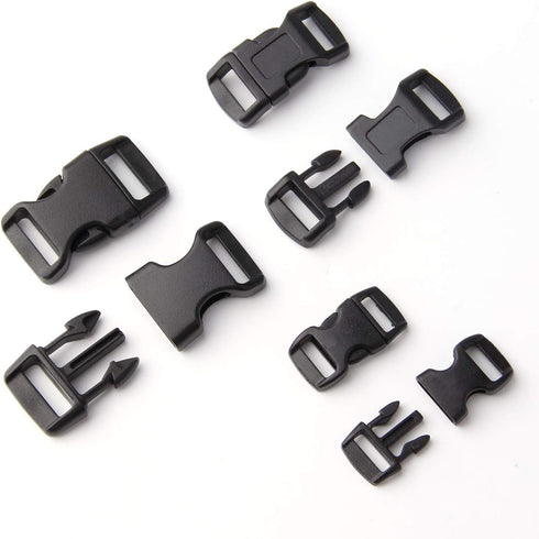 JIAKAI 60 pcs -5/8, 1/2, and 3/8 inch Black Plastic Contoured Side Release Buckles For Paracord Bracelets(20 Each)...