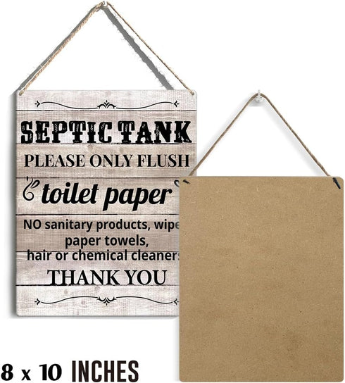 Farmhouse Bathroom Signs Wall Decor Rustic Septic Tank Please Only Flush Toilet Paper Thank you Wood Plaque Wooden Hanging Sign Decoration for Hom...