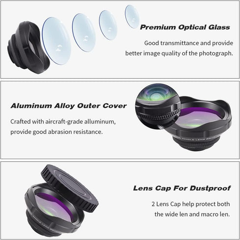 Lens Kit for iPhone and Android, 12X Macro Lens and 0.6X Wide Angle Lens Up to 120°, Phone Camera Lens, Color Black......