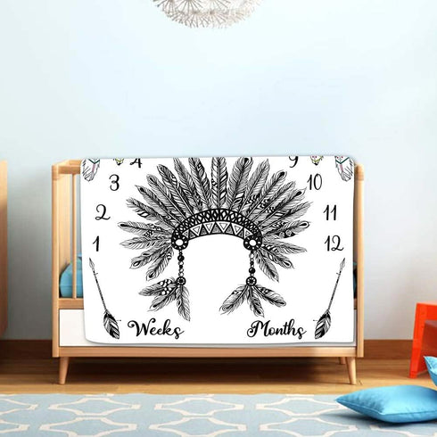Boho Baby Age Blanket, African Primitive Tribal Indian Chief Baby Milestone Blanket Newborn Baby Photo Baby Memory Blanket Age Blanket, 48x40 Inch...