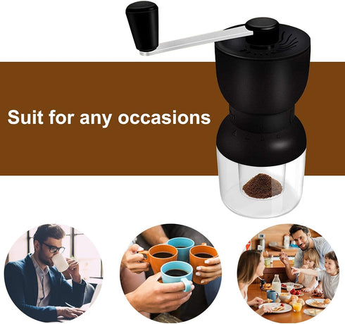 LHS Manual Coffee Grinder with Ceramic Burrs, Hand Coffee Bean Grinder with 2 Containers Adjustable Coarseness for Home, Office and Travelling...