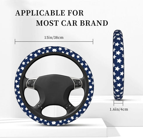 American Flag White Stars on Blue Steering Wheel Covers, Breathable Anti-Slip Sweat Absorption Universal 15 Inch Car Wheel Cover Accessories for M...