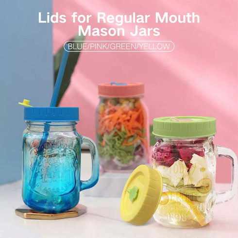 Mason Jar Lids,Regular mouth canning lids,Plastic Regular Mouth Mason Canning Lids with Straw Hole/Plastic Straws/Silicone Stoppers/Silicone Rings...