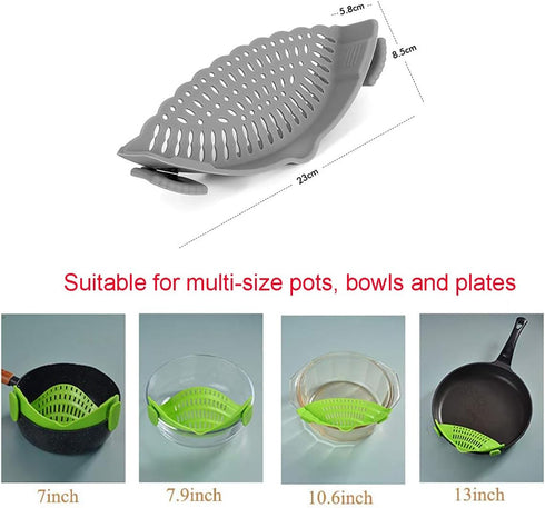 Snap Strainer, Clip on Strainer for Pots Pans, Hands-free Clip-on Heat Resistant Silicone Colander Pour Spout for Pasta Vegetable Noodles, Colande...