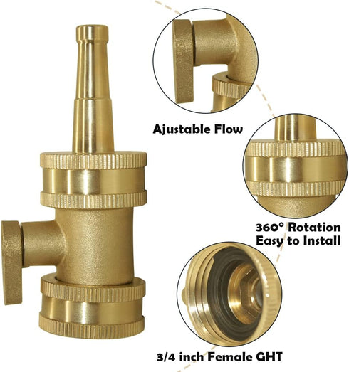 Hooshing Heavy Duty Brass Jet Nozzle High Pressure Jet Sweeper Sprayer Nozzle with Garden Hose Shut Off Valve 3/4" GHT Connector...