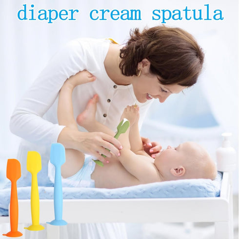 Baby Diaper Cream Spatula 3 Pack Butt Paste Spatula Soft Silicone Diaper Cream Applicator Butt Spatula Baby With Suction Cup Base (Light Blue, Yel...
