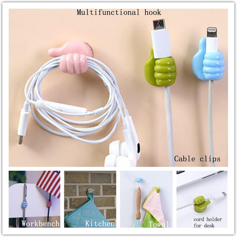 Thumb Wall Hooks for Hanging, 14pcs Self Adhesive Thumb Cable Organizer Clips No Punching Key Hook Holder Wall Hangers, Multifunctional Nails-Free...