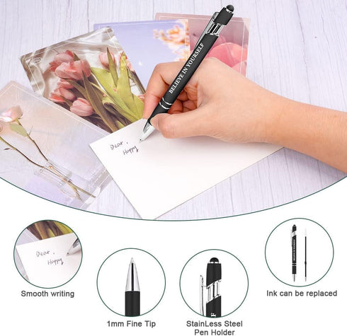 AUAUY 12 PCS Snarky Office Pens, Ballpoint Pens Set with 12 Replacement Refills, 2 in 1 Stylus Pen Stylish Pen, Office Metal Inspirational Pen, Fu...