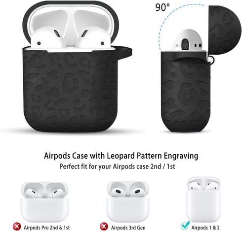 for Airpod Case & Airpods 2nd Generation Case Leopard Engraved Skin Cover Compatible with AirPods 2nd/1st Charging Case,Cute Soft Silicone Full Pr...