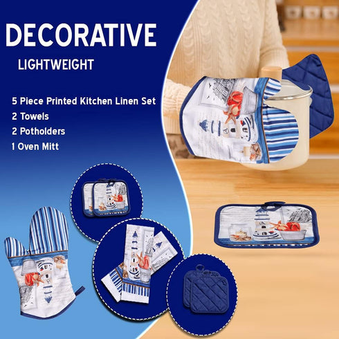 Lobyn Value Packs Decorative Lightweight Kitchen Towel Set 5 Piece Towels...