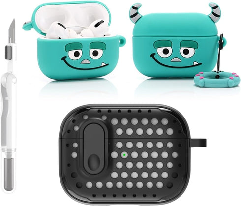 3 in 1 Compatible with Apple Airpods Pro(2nd/1st Generation) Protective Funny Cute Case Cover with Cleaner Kit & Keychain (Sully)...