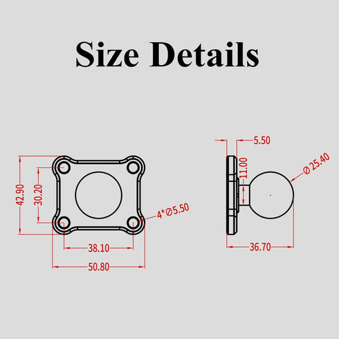 BRCOVAN 1'' Ball Mount Base with Aluminum Alloy 4-Hole AMPS Square Plate & 1'' TPU Ball Adapter Compatible with RAM Mounts B Size 1 Inch Ball Doub...