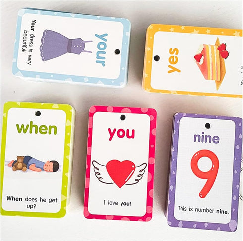 220 Sight Words Flashcards with Pictures and Sentences, 5 Levels High Frequency Words, Kindergarten to 1st Grade, Autism Learning Materials, Vocab...