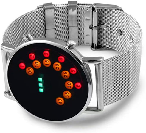 Men Cool Digital Watch Binary Time LED Display Waterproof with Stainless Steel Mesh Band Unique Creative Fashion Wristwatches...
