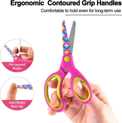 Kids Scissors Set of 3 pack, Safety Children Scissors, Small Craft Scissors with Blunt-Tip Floral Print Blade and Soft Grip, Great for DIY, Arts, ...