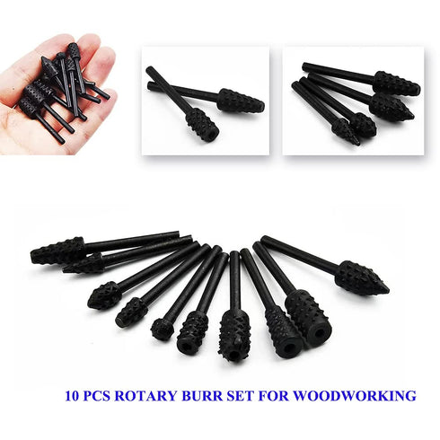 Rasp Wood Carving Bits for Woodworking 1/8” Shank Mini Rotary Burr Rasp Set Power Carving Bit Tools for Wood Carving-10 pcs...