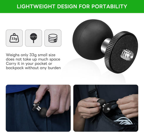 FANAUE GB-02 Aluminum 1" Ball Adapter with 1/4"-20 Threaded Stud, Compatible with RAM Mount B Size Double Socket Arm for Insta 360 Panorama Series...