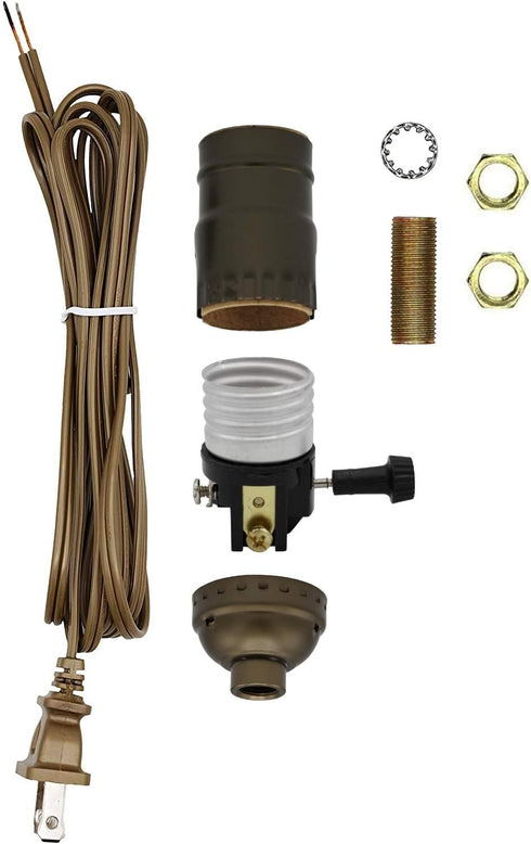 Make a Lamp or Repair Kit - All Essential Hardware, 3 Way Socket, and Matching Electric Cord (Bronze)...