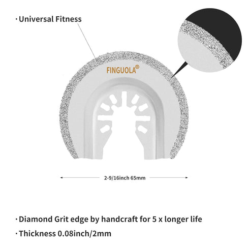 Oscillating Tool Blades, 6Pcs Diamond Carbide Multi Tool Blades for Grout Removal and Soft Tile Cut, Semi Circle Finger Segment Swing Grit Grout O...