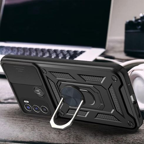 CCSmall Case for Motorola Moto G60 with Slide Camera Cover,Military Grade Heavy Duty Protection Phone Case Cover with Magnetic Ring Kickstand for ...