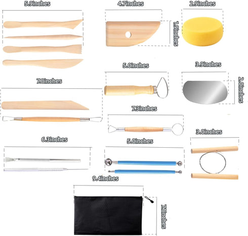 S & E TEACHER'S EDITION 17 Pcs Pottery & Clay Sculpting Tools, Double-Sided, Ceramics Tools Smooth Wooden Handles for Trimming, Embossing Pattern....