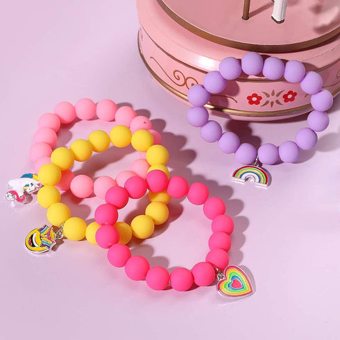 PinkSheep Unicorn Beads Pendant Bracelet for Kid Girl, 6PC, Rainbow Monster Sun Flower Heart Meteor Charm Friendship Bracelet Good Friend Gift...