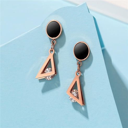 Women's Earrings,18K Rose Gold Plated Earrings Women with Double Titanium Steel Triangular and Zirconia, Nice Women Earrings Gift...