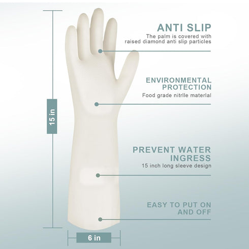 2Pair, 15IN, kitchen dishwashing gloves and household cleaning gloves, reusable, durable, latex free(Large)...