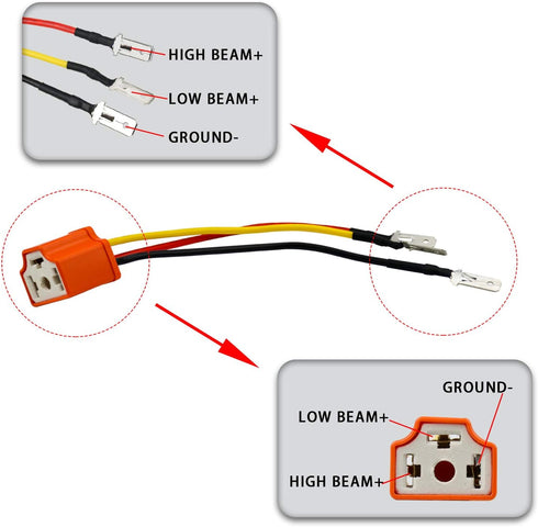 LivTee Ceramic H4 9003 HB2 Headlight Connector with 3 Adapter Wiring Harness Socket Wire for H4 Relay Harness, Headlights or Fog Lights, Fix Un-St...