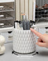 Rotating Pen Pencil Holder for Desk, 5 Slots Unique White Desk Pen Organizer Easthetic Desktop Supplies and Accessories for Women Girls, Pen Cup P...