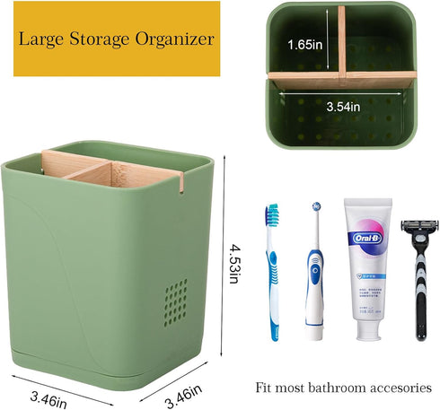 Electric Toothbrush Holder 3 Slots Tooth Brushing Holder with Bamboo Dividers for Bathrooms, Plastic Toothbrush and Toothpaste Organizer for Showe...