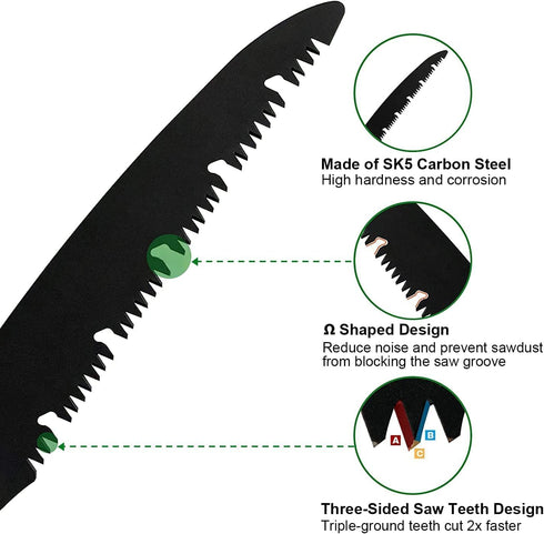 Folding Pruning Hand Saw 10 Inch Blades with SK5 Steel Blade for Tree Trimming, Camping, Gardening, Hunting, Cutting Wood, PVC, Bone with Ergonomi...