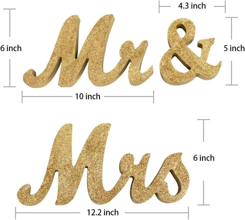 Mrs & Mr Letters Decorative Signs - Sweetheart Table Wedding Decoration, Photo Props, Banner (Gold Glitter)...