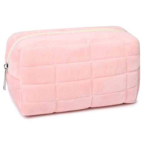 Makeup Bag Plush Cosmetic Bag Cute Aesthetic Makeup Bag Pink Makeup Pouch Travel Toiletry Bag Organizer Soft Makeup Brushes Accessories Storage Ba...
