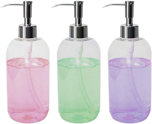 Clear Plastic Soap Dispenser Pump Bottles – 3 Pack, 16 Oz – Refillable Hand Soap Dispensers for Bathroom or Kitchen, BPA-Free Boston Round Pump Bo...